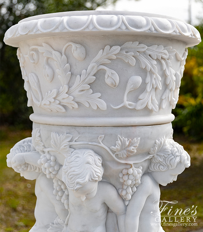 Marble Planters  - Luxurious Italian Marble Cherub Urn Pair  - MP-494